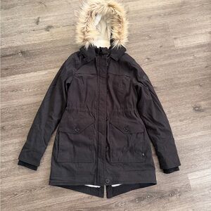 Hollister Women's Black Utility Jacket with Faux Fur Hood